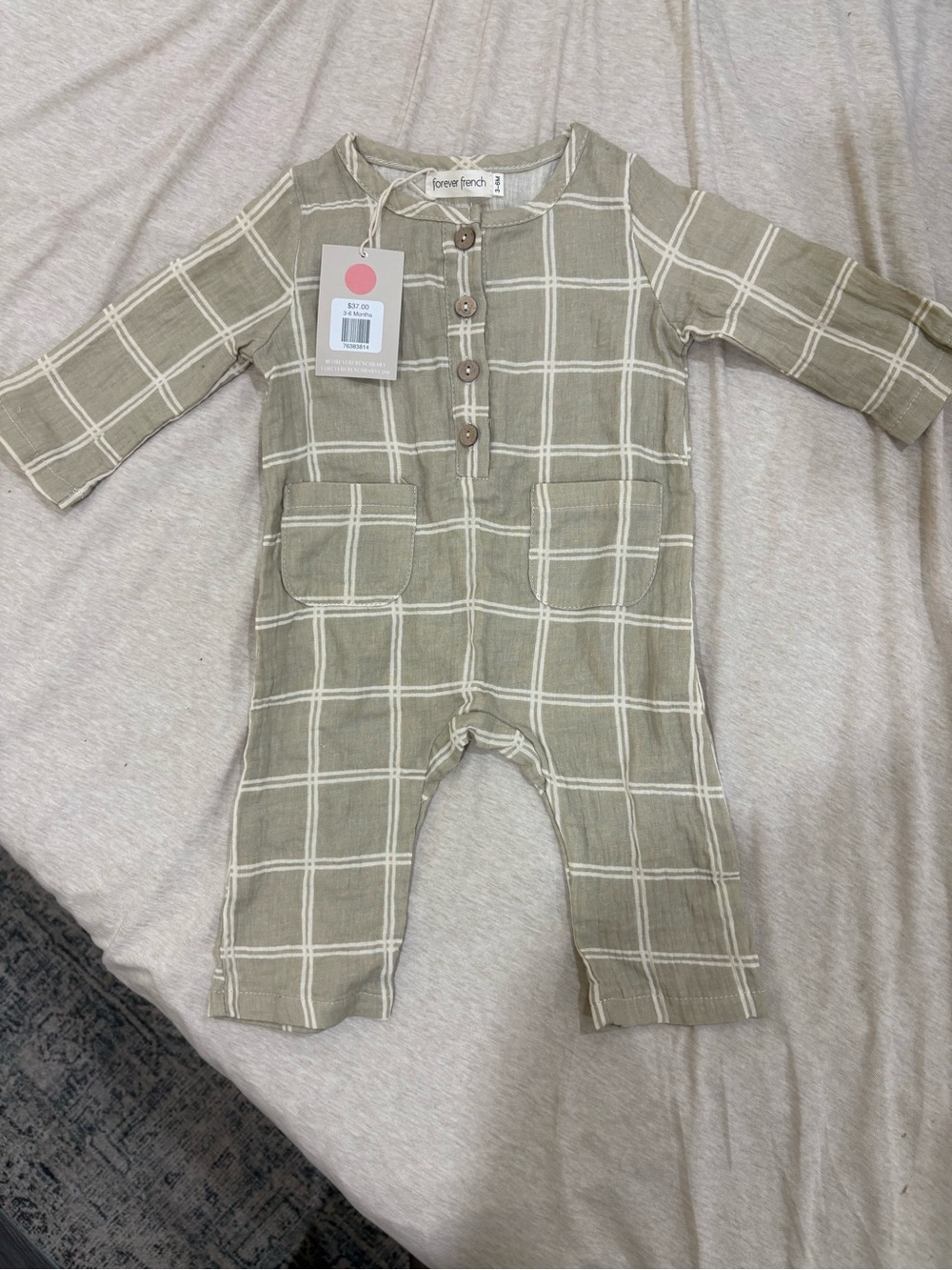 Forever French Kids Green Plaid One-Piece Romper